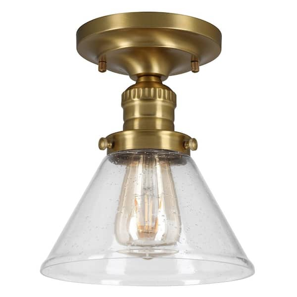 Design House Augustin 7.88 in. W 1-Light Satin Gold Semi-Flush Mount ...