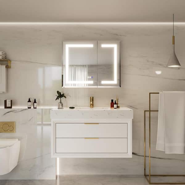 30 in. W x 24 in. H Rectangular Bevel LED Anti-Fog Surface/Recessed Medicine Cabinet with Mirror