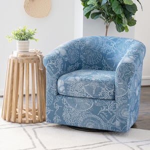 Lonnie Dark Blue Swivel Club Chair with Seashell Pattern