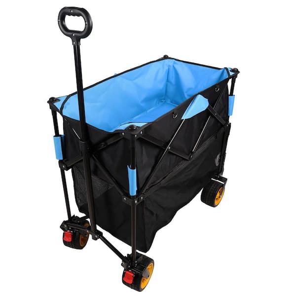 Tatayosi 14.13 cu. ft. Metal Big Large Capacity Folding Garden Cart Extra Long Extender Wagon Shopping Beach Cart, Blue