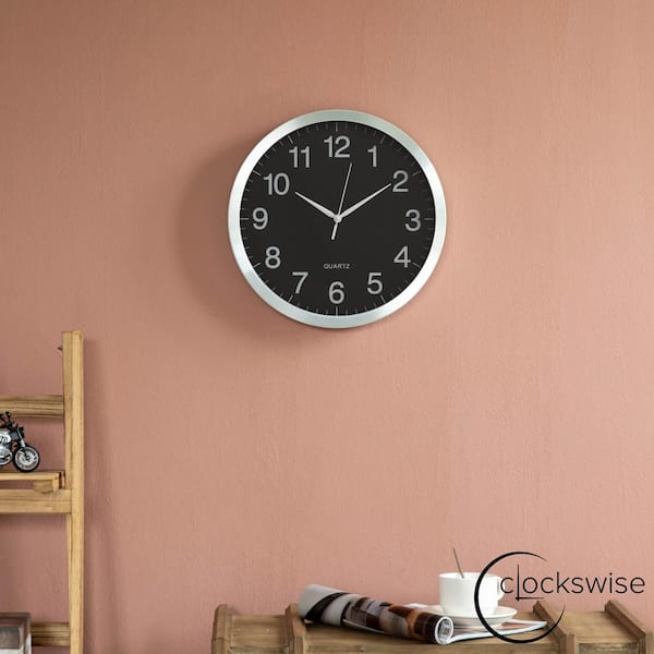 CLOCKSWISE 14 in. Round Quartz Wall Clock Non-Ticking Battery