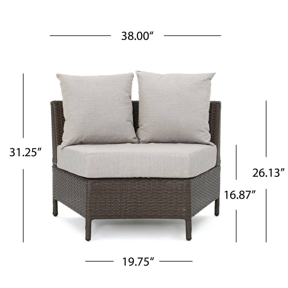 Adelina Brown Wicker Sectional Loveseat with Ceramic Gray Cushions