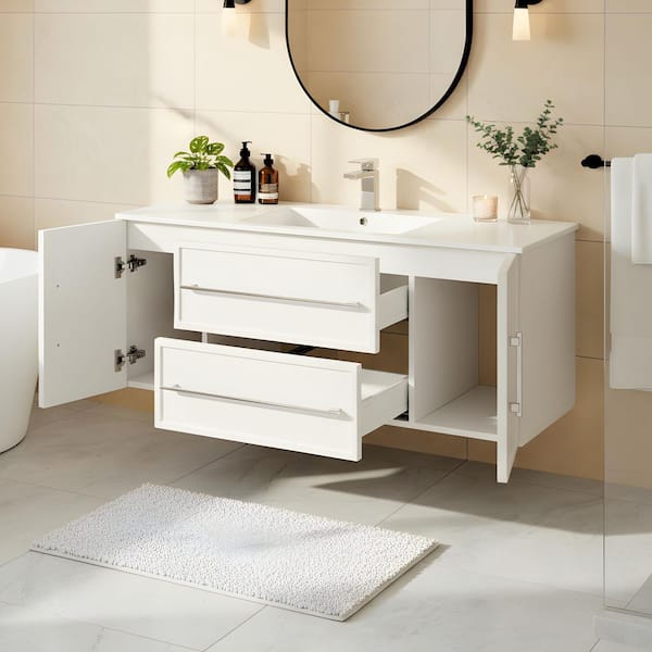 Milano 48 in. W x 18 in. D x 20 in. H Single Sink Wall Bathroom Vanity in White with Cultured Marble Top in White