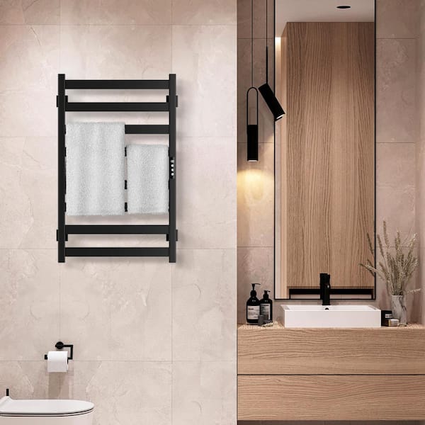 Electric Towel Warmer Heated Towel Rack 8 bars Hardwired & Plug-in Black
