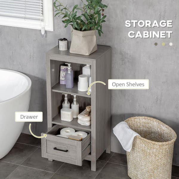 kleankin Bathroom Storage Cabinet, Small Floor Cabinet with Open Compartments and Drawer for Living Room and Playroom, Grey