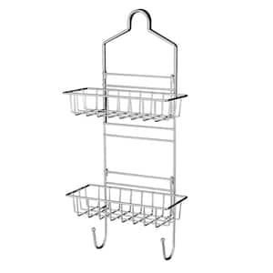 Shower Caddy Over Shower Head Basket Shelf with Hooks Hanging Sponge Shampoo Holder Organizer Stainless Steel in Chrome