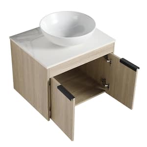 23.63 in. W x 18.90 in. D x 23.80 in. H Floating Wall-Mounted Bath Vanity in White Oak with Ceramic Top