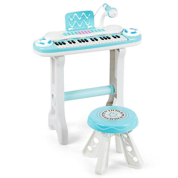 37-Key Toy Piano Keyboard w/ Stool Microphone Electronic Organ for Kids Gift 