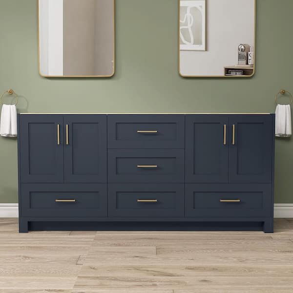 72 in. W x 21.5 in. D Freestanding Bath Vanity Cabinet without Top Bathroom Vanity Cabinet in Navy Blue Assembled