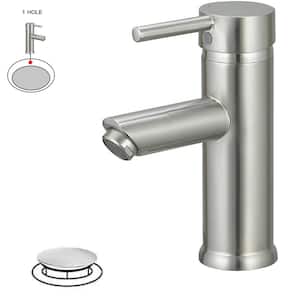 Single Hole Single-Handle Bathroom Faucet With Pop Up Drain in Brushed Nickel