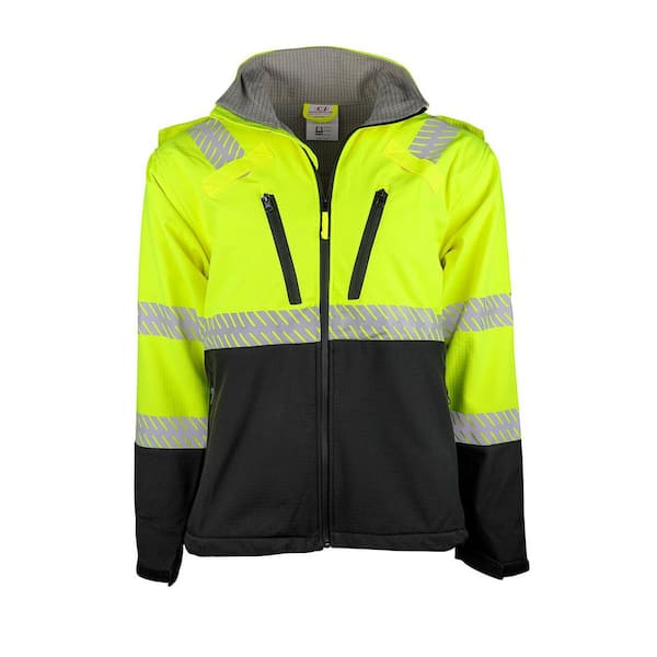 PIP Men's Medium ANSI Type R Class-3 Ripstop Softshell Hi Vis Yellow and Black Bottom Jacket