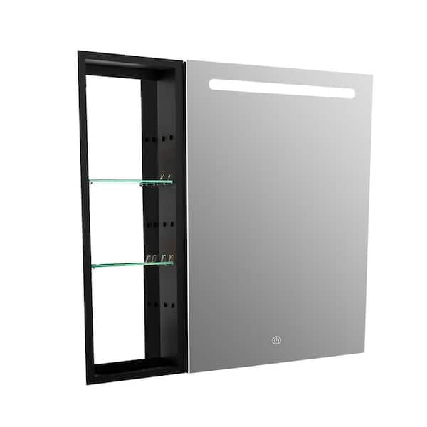 Unbranded 30 in. W x 30 in. H Rectangular Black Aluminum Surface Mount Medicine Cabinet with Mirror in Right Door