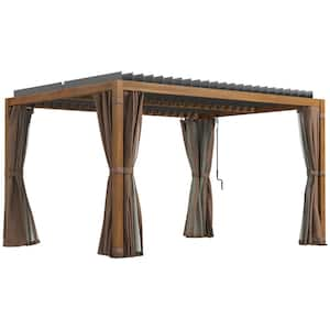 13 ft. x 10 ft. Natural Wood Outdoor Retractable Pergola with Sun Shade Aluminum Louvered Top