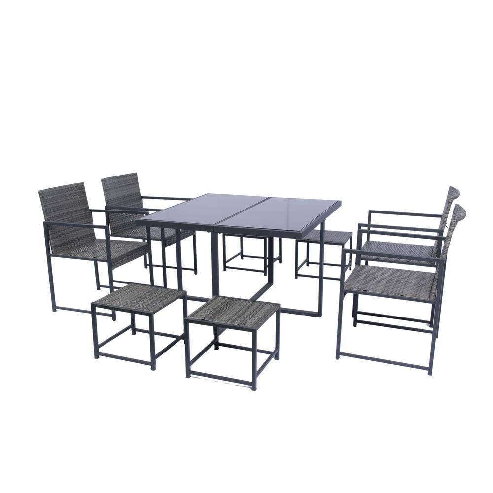 Harper & Bright Designs 9Piece Gray Wicker Space Saving Outdoor Dining
