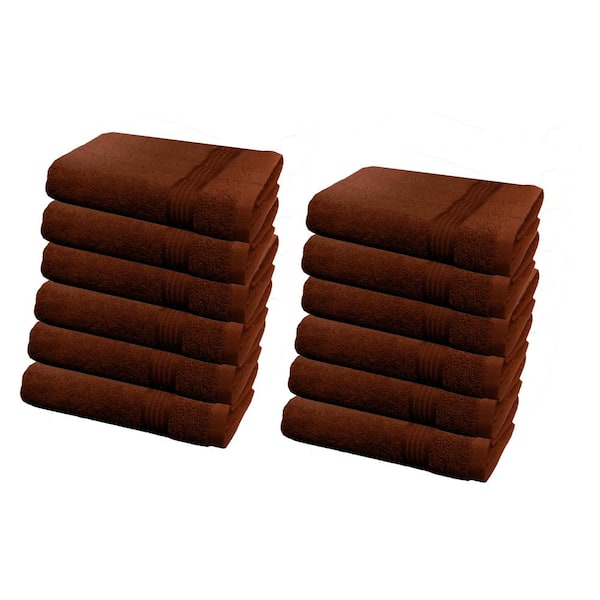 CONTEXT 12-Piece Brown Geometric 100% Cotton washcloth Towel Set