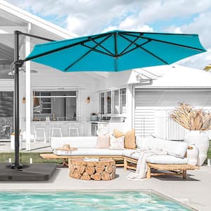 11 ft. Round Aluminum 360° Rotation Cantilever Offset Outdoor Patio Umbrella with a Base in Lake Blue, BOX2