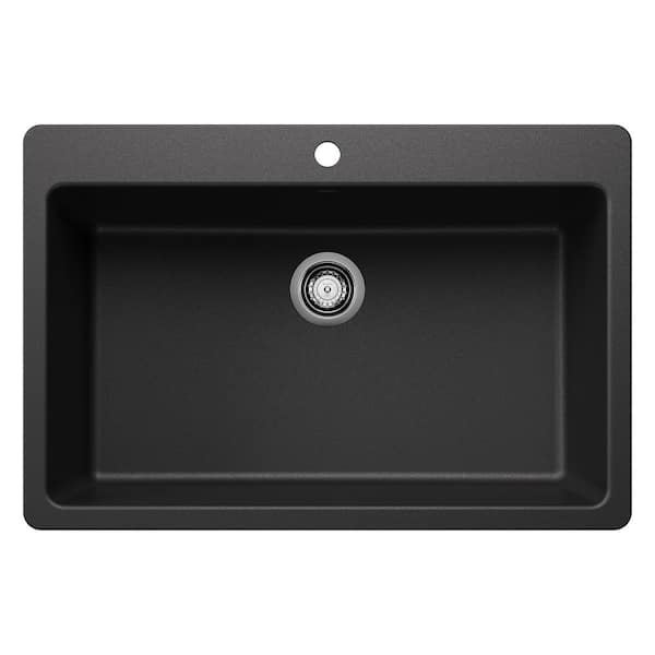Blanco Liven SILGRANIT 33 in. Drop-In/Undermount Single Bowl Granite Composite Kitchen Sink in Anthracite