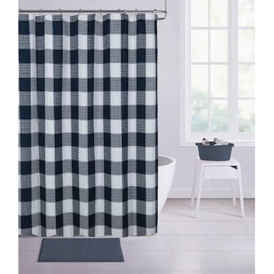 Blue Shower Curtains, Navy Blue Buffalo Check Shower Curtain