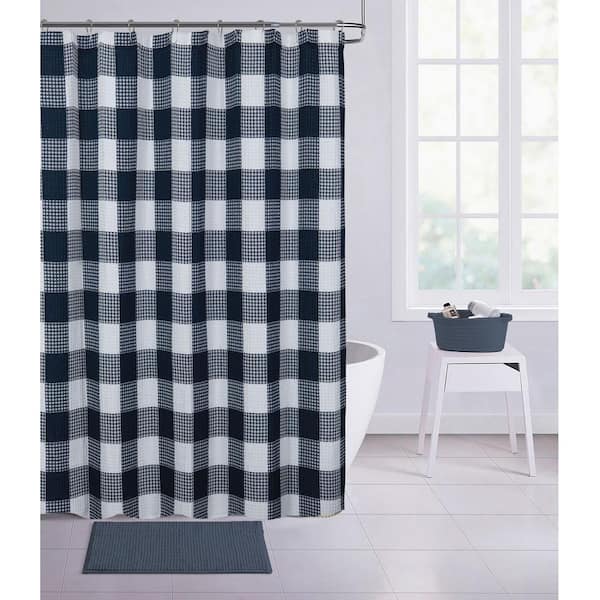 Dainty Home Imperial Checkered 70 in. x 72 in. Shower Curtain in Navy