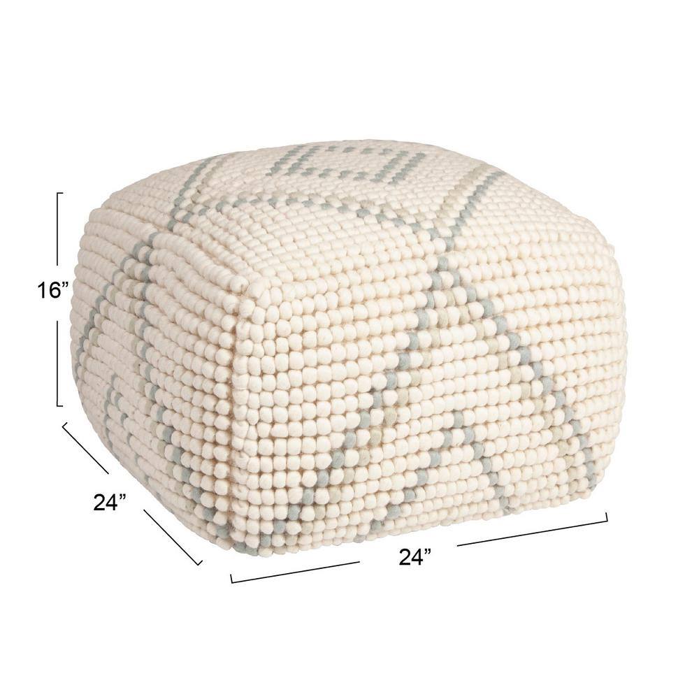Oversized Cream & Teal New Zealand Wool Square Pouf