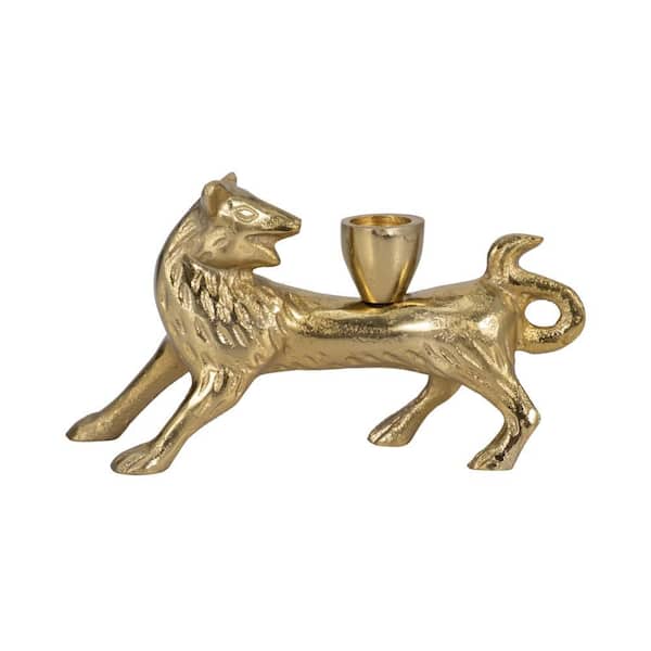 8 in. x 4 in. Gold Metal Novelty Fox Taper Candle Holder