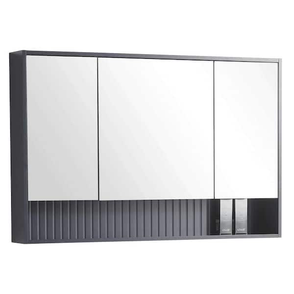 FINE FIXTURES Venezian 45.5 in. W x 29.5 in. H Small Rectangular Rock Gray Wooden Surface Mount Medicine Cabinet with Mirror