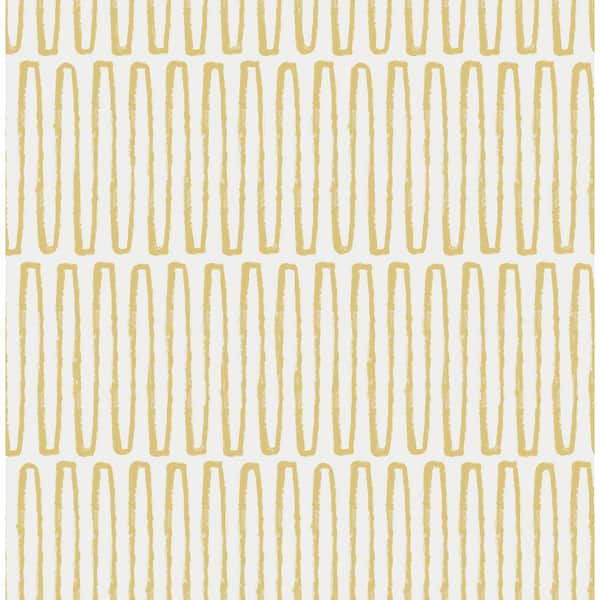 A-Street Prints Lars Mustard Retro Wave Paper Glossy Non-Pasted Wallpaper Roll