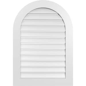 28 in. x 40 in. Round Top White PVC Paintable Gable Louver Vent Functional