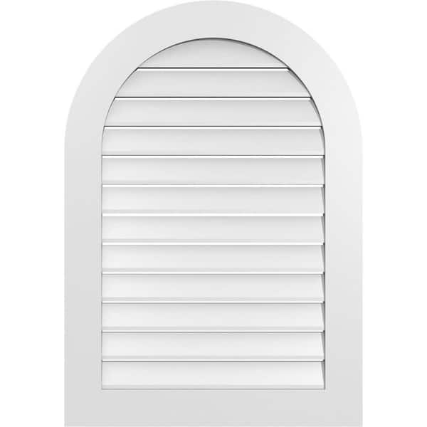 Ekena Millwork 28 in. x 40 in. Round Top White PVC Paintable Gable Louver Vent Functional