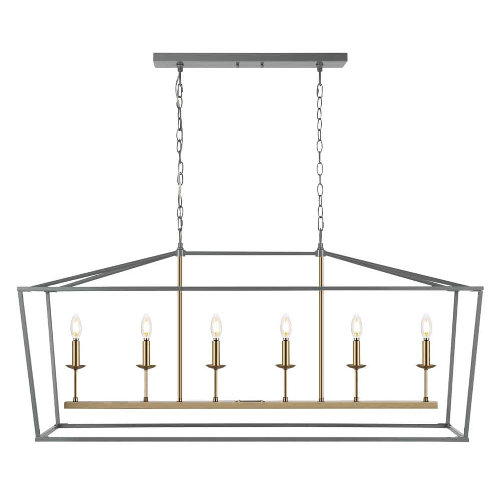 Pagoda 49" Gray Brass Iron Candle-Style Chandelier