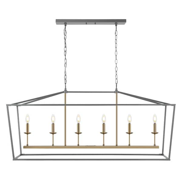 Pagoda 49 in. 6-Bulb Gray Linear Classic Traditional Farmhouse Metal LED Pendant