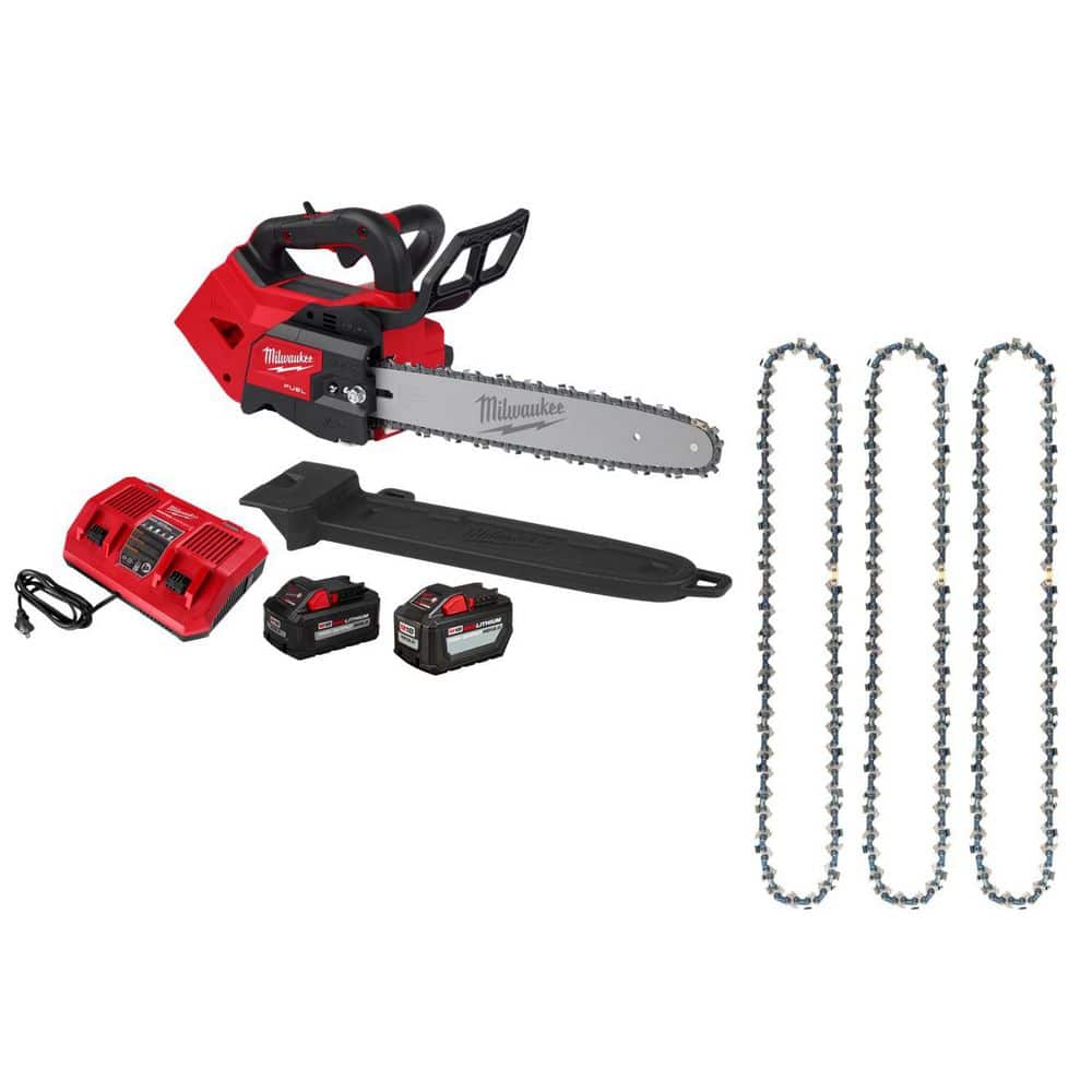 M18 FUEL 14 in. Battery Top Handle Chainsaw Kit w/ 8.0 Ah, 12 Ah Battery & Rapid Charger, 14 in. Chainsaw Chain (3 Pack) price history on PriceWatchPro
