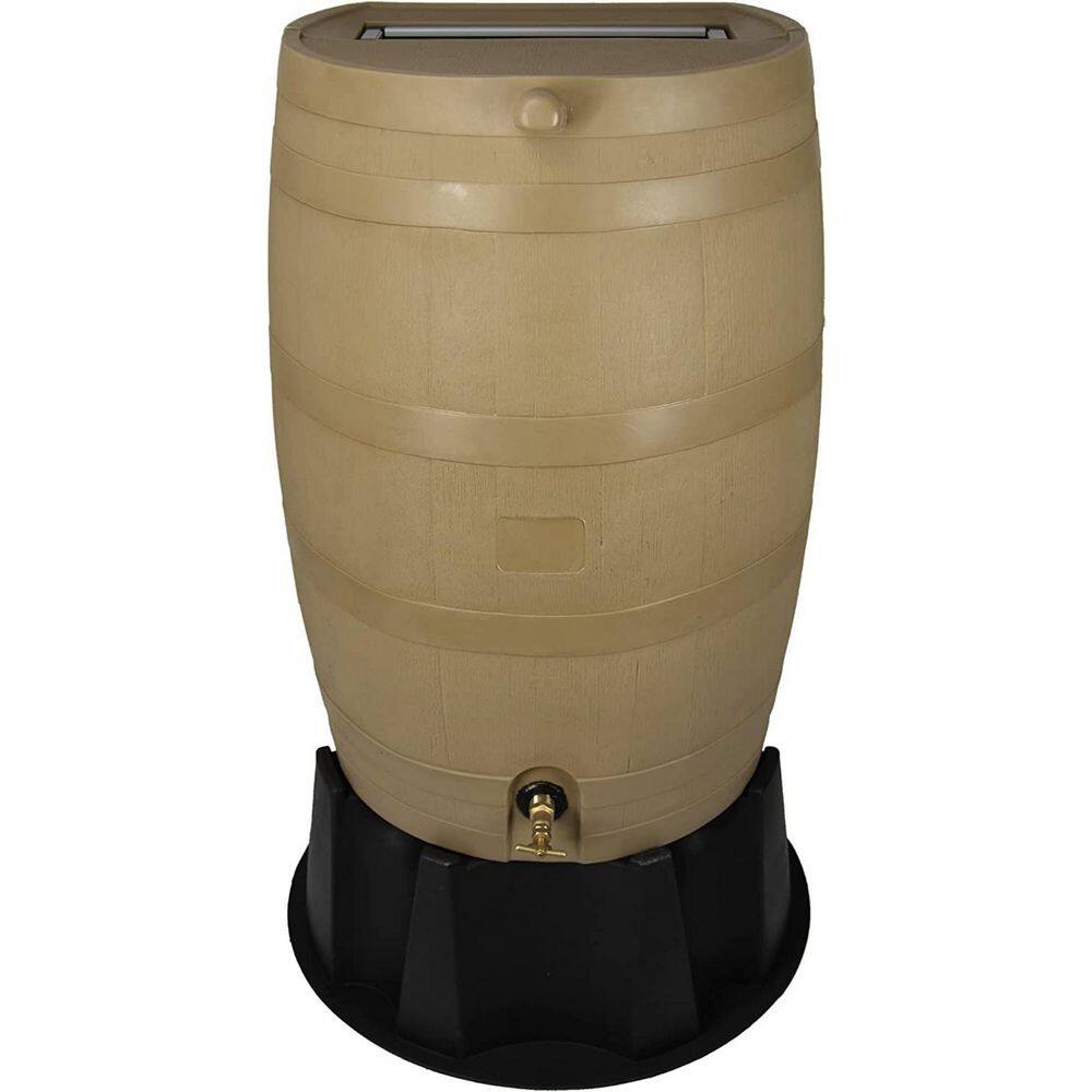 50 Gal. Oak Color Polyethylene Flat Back Rain Buckets B09V9VZ8PF The