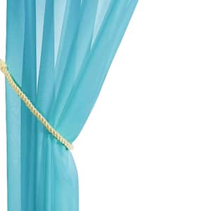 Waterproof Outdoor Patio Curtain Detachable Sticky Tab Top for Easy Hanging, Unsling with 1 Curtain Rope in Teal