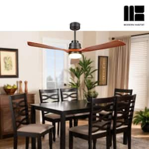 AuraVista 52 in. Indoor Black Modern Medium Red Oak Ceiling Fan with LED Light Bulbs and Remote Control