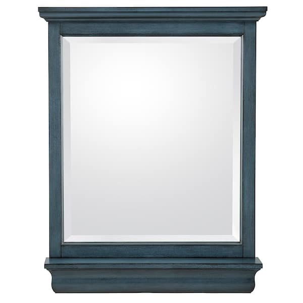 Home Decorators Collection Cottage 29 in. W x 35.88 in. H Rectangular Wood Framed Wall Bathroom Vanity Mirror in Harbor Blue