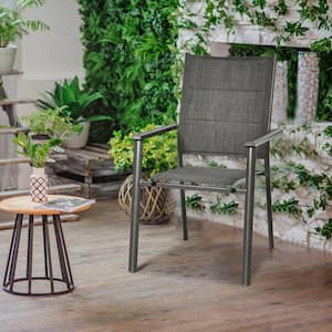 Stackable Aluminum Patio Dining Chair Armchair with Cotton Padded Seat (6-Pieces)