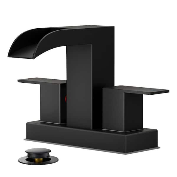 4 in. Centerset Double Handle Bathroom Faucet with ‎Waterfall in Matte Black