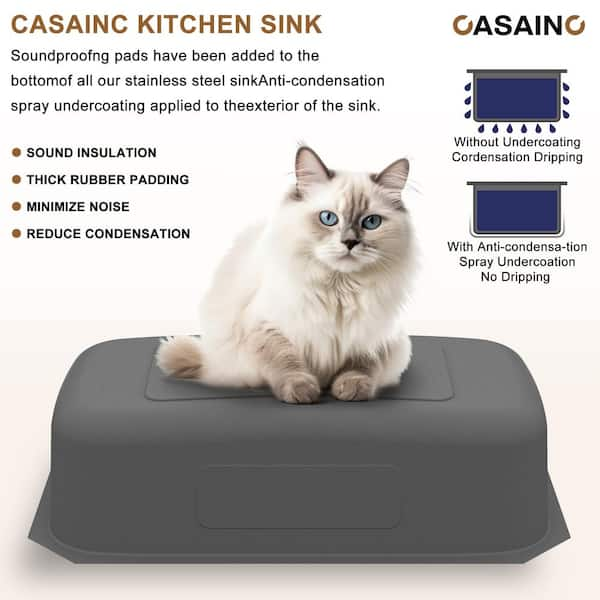 CASAINC 32 in. Undermount Double Bowl 18 Gauge Brushed Stainless Steel Kitchen Sink with Bottom Grid and Basket Strainer