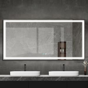 72 in. W x 36 in. H Rectangular Aluminum Framed Wall Mounted LED Anti-Fog Bathroom Vanity Mirror in Black