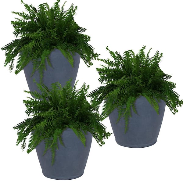 24 in. Slate Sunnydaze Anjelica Outdoor Polyresin Flower Pot Planter (3-Pack)