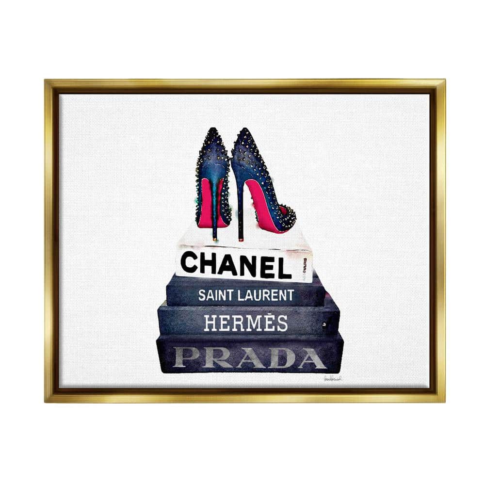 Stupell Industries Blue Bow Heels Above Iconic Designer Books by Amanda Greenwood Unframed Abstract Wood Wall Art Print 10 in. x 15 in., White