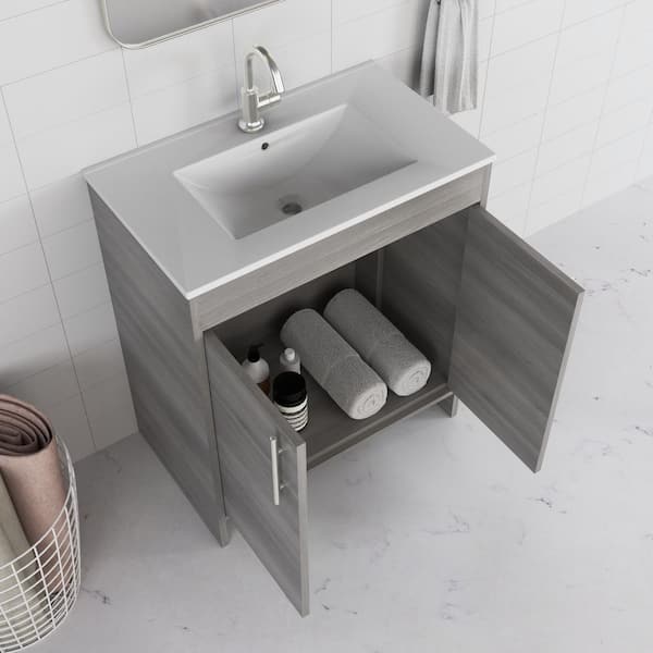 Villa 36 in. W x 18 in. D Bathroom Vanity in Ash Gray with Ceramic Vanity Top in White with White Basin