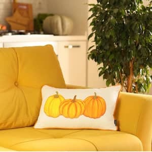 White and Orange Decorative Fall Thanksgiving  Pumpkins 12 in. x 20 in.  Lumbar Single Throw Pillow Cover