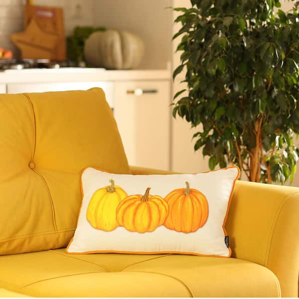 MIKE & Co. NEW YORK White and Orange Decorative Fall Thanksgiving  Pumpkins 12 in. x 20 in.  Lumbar Single Throw Pillow Cover