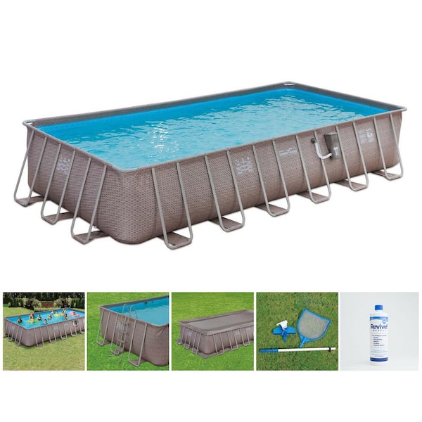 Summer Waves 24 ft. x 12 ft. x 52 in. Rectangle Above Ground Frame Swimming Pool Set