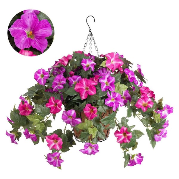 Unbranded Courtyard Decoration: 21.6 in. H x 15.7 in. W Pink Artificial Petunia with Hanging Baskets