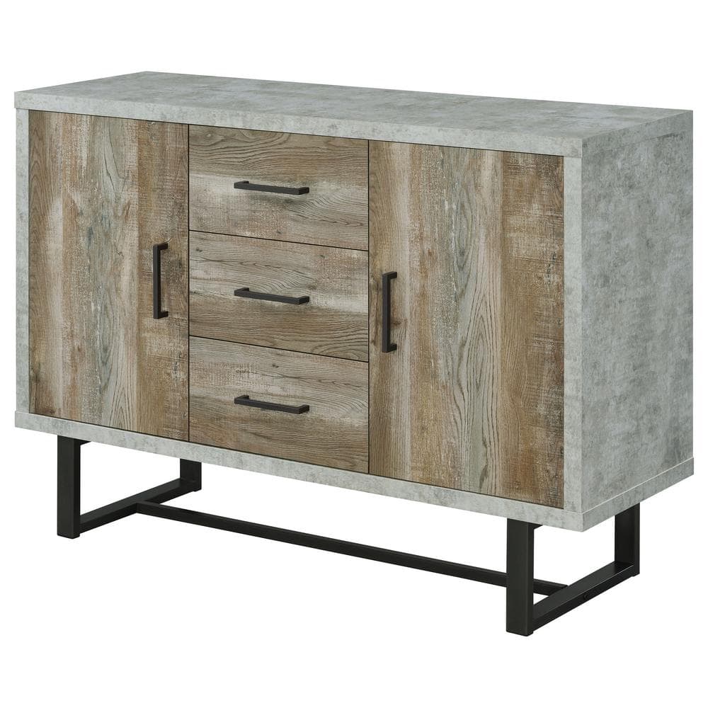 Gray and Weathered Oak 3-Drawer Accent Cabinet with Adjustable Shelving