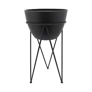 Hopson Medium 14 in. Black Metal Planter with Gold Stand