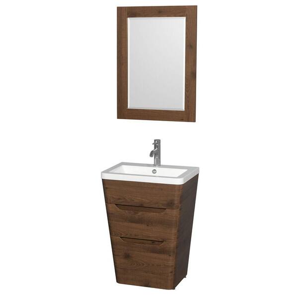 Wyndham Collection Caprice 24 in. W x 18 in. D Vanity in Walnut with Acrylic Resin Vanity Top in White with White Basin and 24 in. Mirror